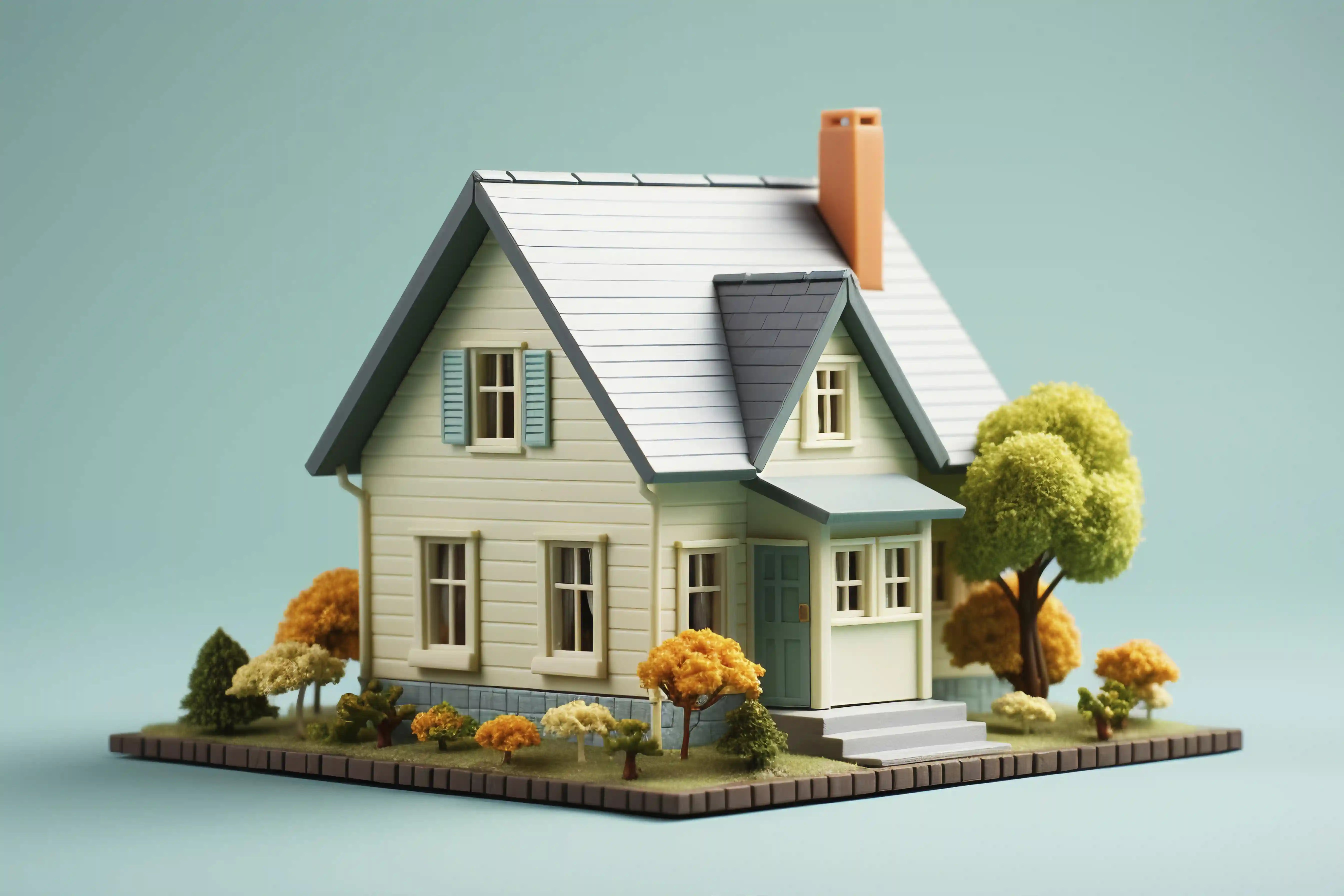 Modèle 3D d’une maison individuelle avec jardin, idéal pour présenter un projet de rénovation extérieure et intérieure