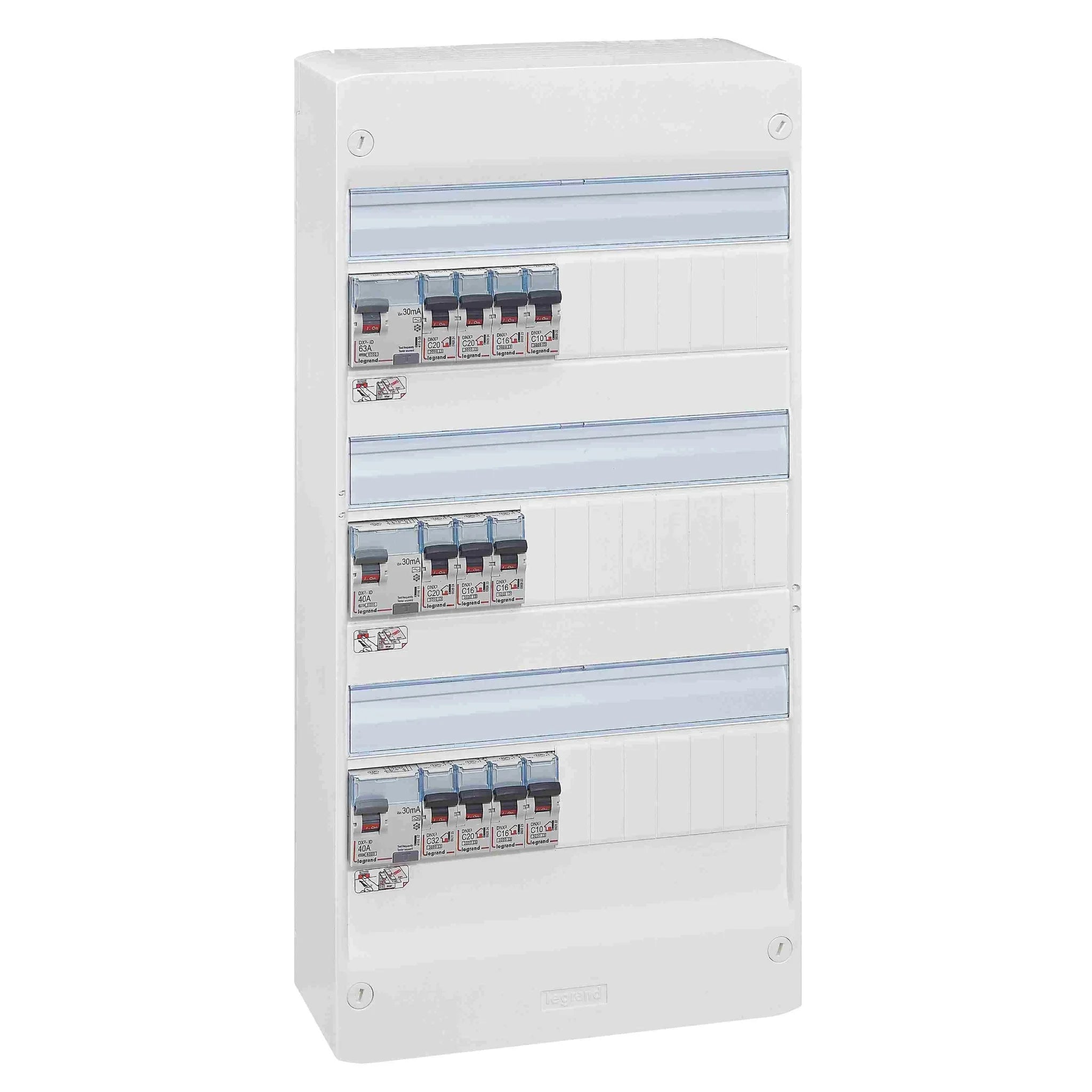 Tableau électrique Legrand 3 rangées pré-équipé norme NF C 15-100 pour logement T3-T4